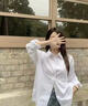 ICH MODE純色寬松復(fù)古休閑白色襯衫女美式街頭慵懶秋季長(zhǎng)袖外套男 白色 XL 曬單實(shí)拍圖
