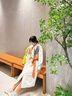 伊琦蕾（YIQILEI）法式小眾春季設(shè)計(jì)感印花拼接假兩件綁帶連衣裙女學(xué)生氣質(zhì)修身長(zhǎng)裙 杏色連衣裙 S 80-100斤 曬單實(shí)拍圖