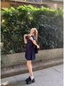 DGOV甜妹學(xué)院連衣裙女夏復(fù)古美式壓褶短裙收腰顯瘦polo領(lǐng)新款長(zhǎng)裙撞色 藏青色【短款】 S 90-100 曬單實(shí)拍圖