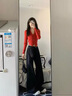 斤慕2025春夏新款微喇牛仔褲女高腰顯瘦彈力百搭直筒港風辣妹喇叭褲 港風微喇褲黑M碼建議80-100斤 曬單實拍圖
