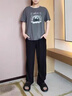 夏季冰絲褲子男款寬松直筒長(cháng)褲休閑褲紋理墜感百搭薄款夏褲男褲子 黑色 【K178】 M 90-110斤 曬單實(shí)拍圖