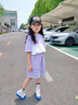 憨憨象女童工裝短褲夏季純棉外穿兒童2025新款運動五分中褲大童夏裝褲子 18442紫色（涼感棉） 120 曬單實拍圖