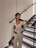 宏資琦休閑褲女裝2025春季新款減齡開衫衣服時尚拼接牛仔休閑運動套裝女 白色 M 曬單實拍圖