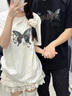 MDlila《2件價(jià)》情侶裝夏季短袖t恤蝴蝶衣服一男一女休閑寬松半袖定制 夢(mèng)幻蝴蝶 黑男+白女-兩件裝 男L+女M 曬單實(shí)拍圖