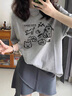 妙奕嘉短袖女新款2025年寬松潮流t恤純棉夏季女裝半袖上衣顯瘦遮肚子 卡通寬松短袖【淺灰色】 M 【建議85-100斤】 曬單實拍圖
