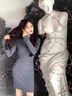 凡小如包臀連衣裙女2025春秋新款長袖針織內(nèi)搭修身御姐高級感性感裙女裝 灰色 M 【建議95-105斤】-裙長90cm 曬單實拍圖