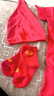 優(yōu)娜逗嬰兒滿月服純棉新生兒紅色系帶連體衣百天寶寶衣服男寶周歲禮服 滿月裝 平安喜樂蛇+帽子+薄襪 59cm 適合4-8斤寶寶 曬單實拍圖