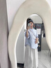 苒琦媽咪孕婦夏裝2025新款襯衫上衣女套裝時尚洋氣時髦小清新半身裙兩件套藍(lán)色襯衫+白色半身裙（套裝)L 曬單實(shí)拍圖