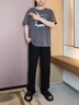 夏季冰絲褲子男款寬松直筒長(cháng)褲休閑褲紋理墜感百搭薄款夏褲男褲子 黑色 【K178】 M 90-110斤 曬單實(shí)拍圖