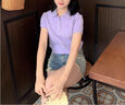 NAOTIEA納奧蒂爾小帆船短袖T恤上衣女2025夏季新款休閑寬松顯瘦POLO襯衫 香芋紫 4XL （建議140-150斤） 曬單實(shí)拍圖
