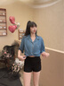 TOMMY JEANS25春夏新款女萊賽爾美式學(xué)院風(fēng)系結古巴領(lǐng)寬松牛仔短袖襯衫 牛仔藍1A4 M 曬單實(shí)拍圖