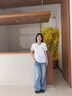真維斯（JEANSWEST）v領t恤女2025夏季新款純棉短袖女韓版潮流小個子寬松正肩短袖上衣 白色 毛絨花口袋_K_ 2XL 曬單實拍圖