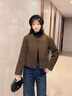恰凡（QIAFAN）小香風(fēng)雙面毛呢短外套女2025春秋新款小個(gè)子氣質(zhì)休閑百搭呢子上衣 綠咖 M 曬單實(shí)拍圖