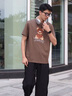 gxgjeans男裝 多色小熊圖案潮流時(shí)尚寬松圓領(lǐng)短袖T恤男 25夏新品 棕色 XL 曬單實(shí)拍圖