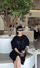 BASIC HOUSE/百家好酷颯隨性風(fēng)花朵小黑裙女2025夏減齡顯瘦T恤裙 黑色 L 曬單實(shí)拍圖