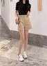 薩拉維夫短褲女2025夏季新款寬松休閑外穿闊腿褲a字高腰卡其色西裝短褲 卡其色 均碼 S 曬單實拍圖