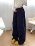 羅蒙（ROMON）美式藏青色休閑工裝褲女春夏季胖mm寬松顯瘦梨形身材闊腿運動(dòng)褲 藏青色 L L-105-115斤 曬單實(shí)拍圖
