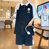 卡度頓13青少年短袖t恤男孩12-15歲初中學生POLO衫14大童夏裝運動套裝16 5015白色 XL-前衛(wèi)時尚運動裝 曬單實拍圖