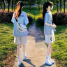 莞町青少年初中生女套裝女大童夏季套裝12-15歲女孩衣服2025年新款 藍(lán)色上衣+褲子 【兩件套】 160 M【建議80-100斤】 曬單實拍圖