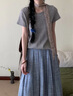瑪嬌媚（Majiaomei）連衣裙女裝2025年夏季新款韓版鹽系穿搭絲巾T恤半身裙三件套裝女 T恤+半身裙 M 曬單實(shí)拍圖