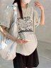 燦圖 日系學(xué)院風(fēng)短袖t恤女夏季貓咪印花純棉半截袖寬松顯瘦打底上衣服 白灰色 L 曬單實拍圖