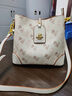 CALCULAT&KEENCK女包老花水桶包斜挎包通勤女包女神節單肩包拼接真皮兩用多隔層 白色小號[模特尺寸]20cm 曬單實(shí)拍圖