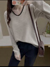 妃麗慕尚撞色正肩長(cháng)袖t恤女2025年秋季新款韓版休閑時(shí)尚寬松顯瘦純色上衣 1541純色米灰色 2XL 建議145斤以?xún)?曬單實(shí)拍圖