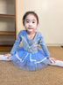 南瓜精靈兒童舞蹈服夏季女童練功服形體服芭蕾舞蓬蓬裙幼兒中國舞演出服裝 淺藍色【長袖】 110 (建議105-110cm 25-33斤) 曬單實拍圖