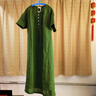 亂在江南細皺高支亞麻連衣裙短袖遮肉顯瘦夏裝新品休閑透氣簡(jiǎn)約寬松中長(cháng)裙 做舊綠（配腰帶） L 曬單實(shí)拍圖