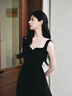 妃莉杋（FeiLiFan）法式赫本風黑色吊帶連衣裙子女2025夏季新款氣質(zhì)收腰顯瘦a字長裙 黑色連衣裙 M 【98-108斤】 曬單實拍圖