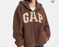 GAP女裝2025秋季洋氣貼布繡logo仿羊羔絨連帽衛衣加厚外套600757 曬單實(shí)拍圖