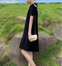 棉致法式赫本風(fēng)連衣裙女夏新款減齡娃娃領(lǐng)a字百褶顯瘦蝴蝶結小黑裙 黑色 XL 曬單實(shí)拍圖
