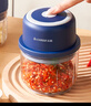 志高（CHIGO） 蒜泥器電動(dòng)搗蒜器小型絞肉機家用無(wú)線(xiàn)嬰兒輔食機打蒜蓉機攪拌機便攜式辣椒餡料料理機 藍色 0.35L 玻璃碗【雙碗雙刀+擋板】超值套餐 曬單實(shí)拍圖
