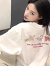 風(fēng)采兔 100%純棉2025新款卡通貓咪短袖女夏季正肩t恤設(shè)計(jì)感小眾寬松上衣 白灰色 M 曬單實(shí)拍圖