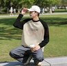 唐獅（TonLion）2025春男文字印花插肩撞色長(cháng)袖T恤 茶卡其 L  曬單實(shí)拍圖