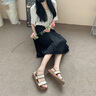CAMILA KSENIA涼鞋女2025新款休閑百搭夏季軟底一字帶時(shí)尚涼鞋外穿平底羅馬鞋子 棕色 36 曬單實(shí)拍圖