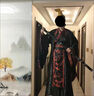 米詩(shī)德（MISHIDE）龍袍皇帝衣服全套古裝皇上中式披風(fēng)大拖尾龍袍秦始皇古裝拖尾 黑龍袍拖尾大袖衫紅邊單外袍 170 均碼 曬單實(shí)拍圖