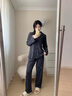 浪莎女士睡衣女春秋100%純棉抑菌防螨開衫翻領(lǐng)長袖寬松可外穿家居服 曬單實拍圖