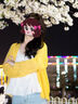 卻與鳥甜美風(fēng)套裝拼接V領(lǐng)蕾絲邊吊帶背心女春季長袖針織開衫外套兩件套 黃色開衫 L 曬單實拍圖