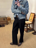 Foss Phil三本針休閑褲男士春秋季寬松潮款垂感寬松直筒闊腿西裝長(cháng)褲子 FRQP-YK22黑色 M 【建議95-110斤】 曬單實(shí)拍圖