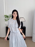 對(duì)白【100棉蛋糕裙】鏤空刺繡拼接半身裙女2025夏新款松緊腰a字裙 藍(lán)灰色 M 曬單實(shí)拍圖