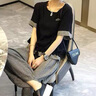 羅蒙（ROMON）媽媽裝夏裝洋氣減齡時尚套裝2025新款貴夫人氣質(zhì)兩件套中老年女裝 黑色 XL (適合130斤-145斤) 曬單實拍圖