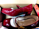 啄木鳥(niǎo)日系小皮鞋氣質(zhì)瑪麗珍女鞋2024新款法式漆皮高跟鞋粗跟復古一字帶 酒紅色 38 曬單實(shí)拍圖