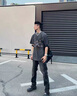 Cebrodz法國短袖t恤男夏季水洗做舊高街五角星毛邊半袖小眾設計大碼體恤 黑灰色 XL 120-135斤可穿 曬單實拍圖