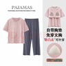 浪莎（LangSha）帶胸墊女士睡衣莫代爾夏季短袖長(zhǎng)褲套裝可外穿薄款日系家居服女 曬單實(shí)拍圖