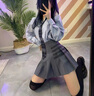 TNOM BIOWHE TB百褶裙女減齡夏季新款韓版半身裙女前短后長(cháng)四杠白條紋短裙 灰色-灰杠 S (0) 曬單實(shí)拍圖