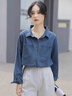 VEOX輕奢感藍色牛仔襯衫女外套2025新款火春裝上衣襯衣內搭疊穿 【 S45kg/S 曬單實(shí)拍圖