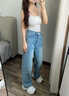 俞兆林天絲淺色刺繡闊腿牛仔褲女夏季薄款高腰寬松大碼胖mm顯瘦冰絲直筒 復古藍[小個(gè)子] M 【95-105斤】 曬單實(shí)拍圖
