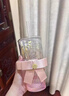 星巴克杯子幻彩漸變玻璃吸管杯浮雕大容量便攜水杯送女生禮物桌面杯 粉色蝴蝶結 550ml 曬單實(shí)拍圖