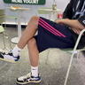 大碼條紋速干短褲男夏美式撞色三條杠直筒沙灘褲子潮牌百搭五分褲 藍色 【二旭D609】 XL 【建議120-130斤】 曬單實(shí)拍圖